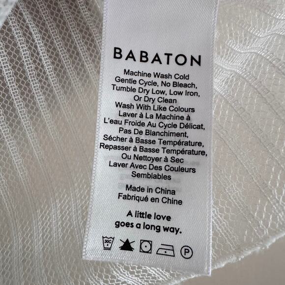 Aritzia Babaton White Sheer Stripe Mesh Short Sleeve TShirt Top Size Medium - Picture 3 of 5